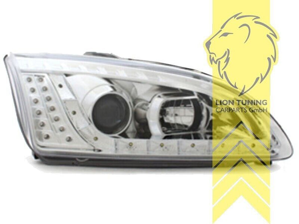 LT LED DRL Angel Eye Projector Headlights Ford Focus 2 MK2 04-08 Chrome LHD