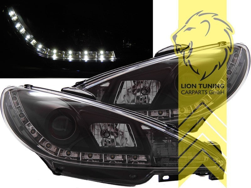 LT Pair LED Angel Eye Halo Headlights Peugeot 206 206CC Cabrio Break black LHD
