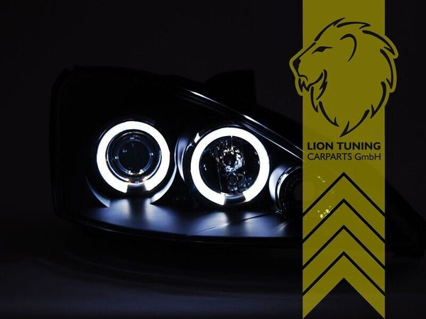 LT LED DRL Angel Eye Projector Headlights Ford Focus 1 MK1 01-04 Chrome LHD