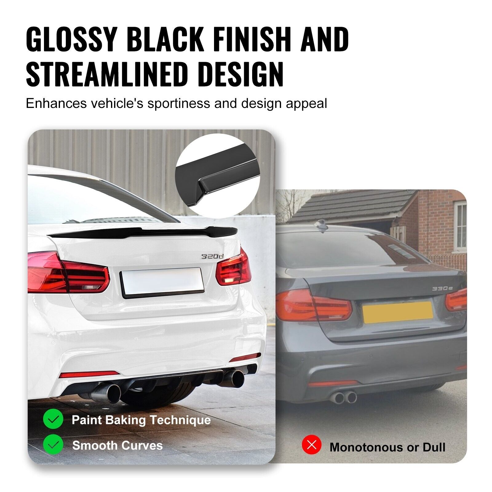 VGT 48.4" Universal Rear Wing Boot Spoiler ABS Gloss Black 12-18 BMW F30