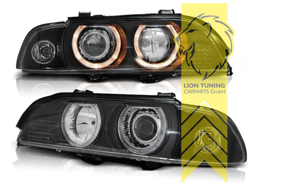 LT LED DRL Halo Ring Eye XENON Headlights BMW E39 Saloon Touring black LHD