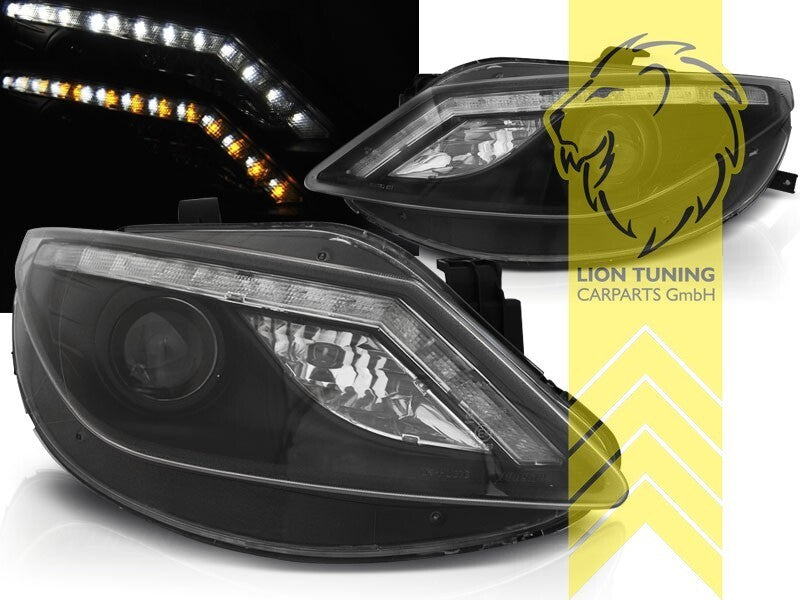 LT Pair LED DRL Halo Lightbar Headlights Seat Ibiza 6J 6J5 08-12 Black LHD