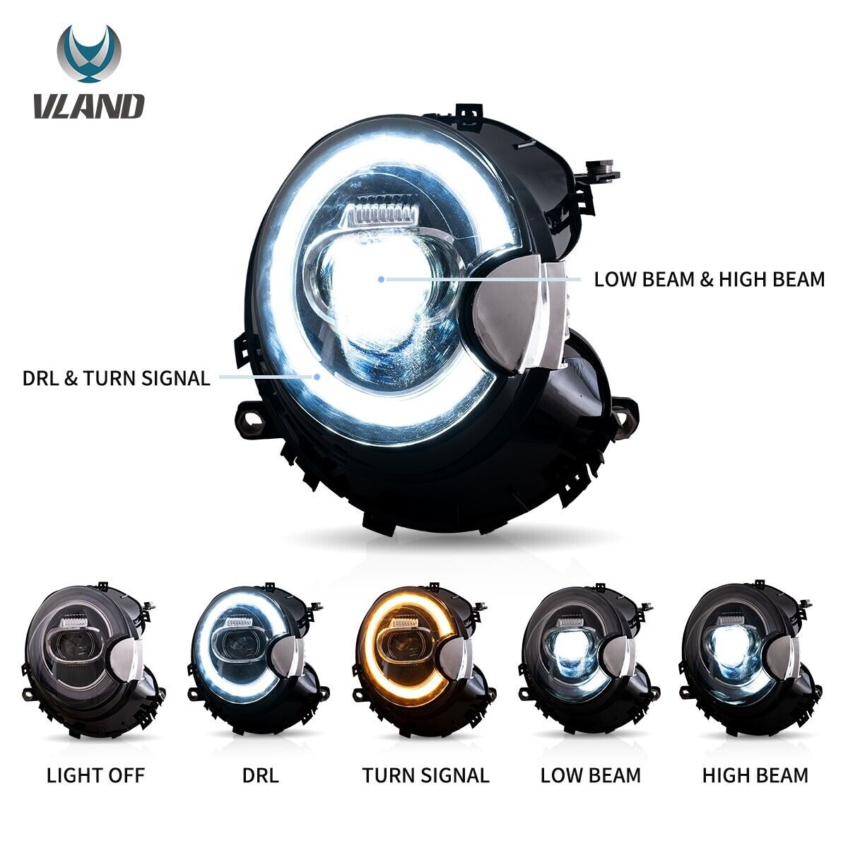 VLAND 07-15 Mini Cooper R55 R56 R57 R58 R59 DYNAM LED DRL Lightbar Headlights