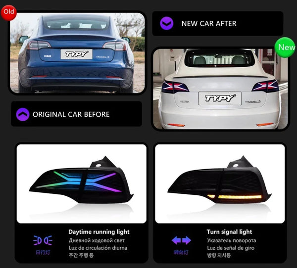 TYPY Pair Tesla Model 3 Y RGB Colour 2019-2022 Dynam Rear Lights Tail LHD