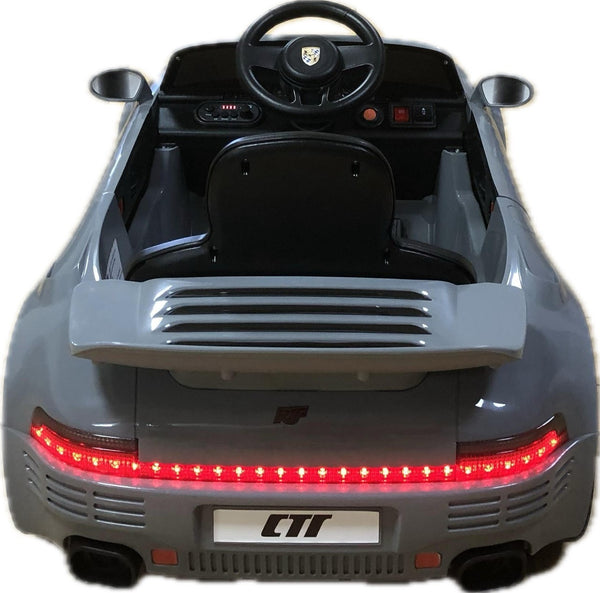 Kids Grey Porsche 911 Ride On Car Licensed RUF CTR 12v Battery Remote BT Stereo Children's Ride-On Car