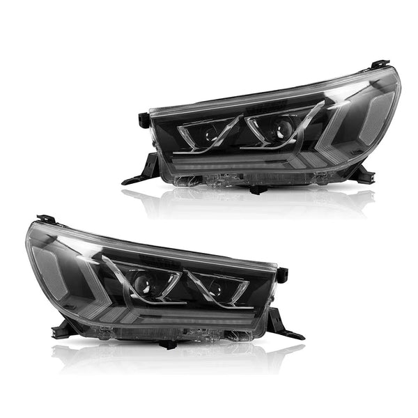 VLAND EU Pair Toyota Hilux Revo 15-20 LED DRL Seq Lightbar Headlights RHD / LHD