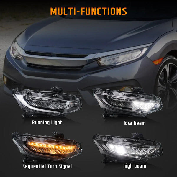 VLAND Honda Civic 10 Sedan Coupe Hatchback 16-21 LED DRL Lightbar Headlights