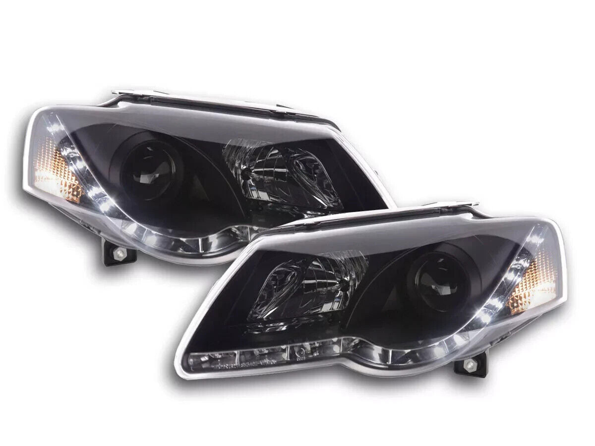 FK LED DRL Lightbar SERVO Headlights VW Passat B6 3C 05+ Black LHD