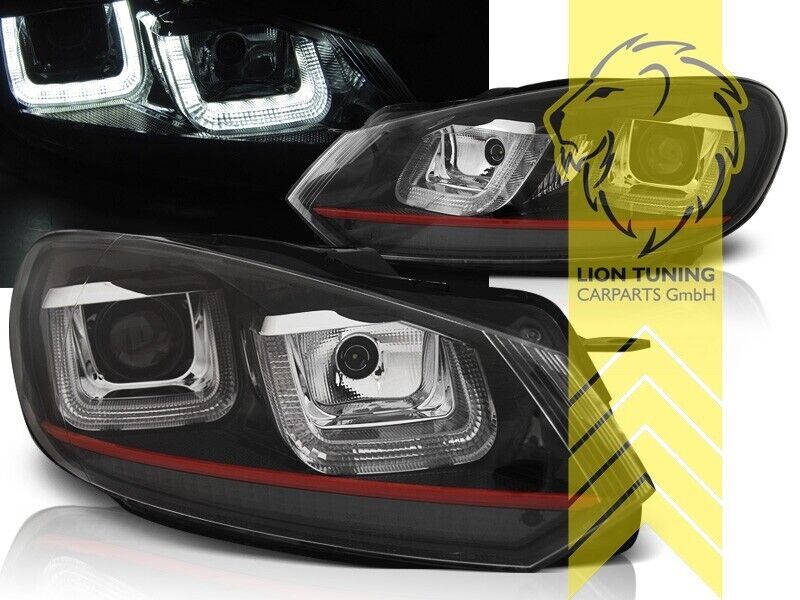 LT LED DRL Lightbar Headlights VW Golf 6 black Golf 7 08+ red bar H7 optics LHD