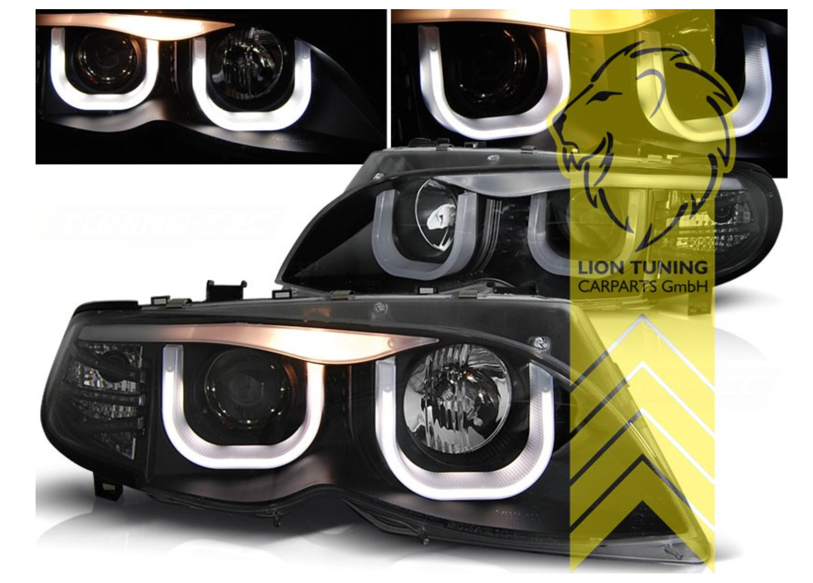 LT LED DRL 3D Angel Eye headlights BMW 3-Series E46 Saloon Touring 01+ black LHD