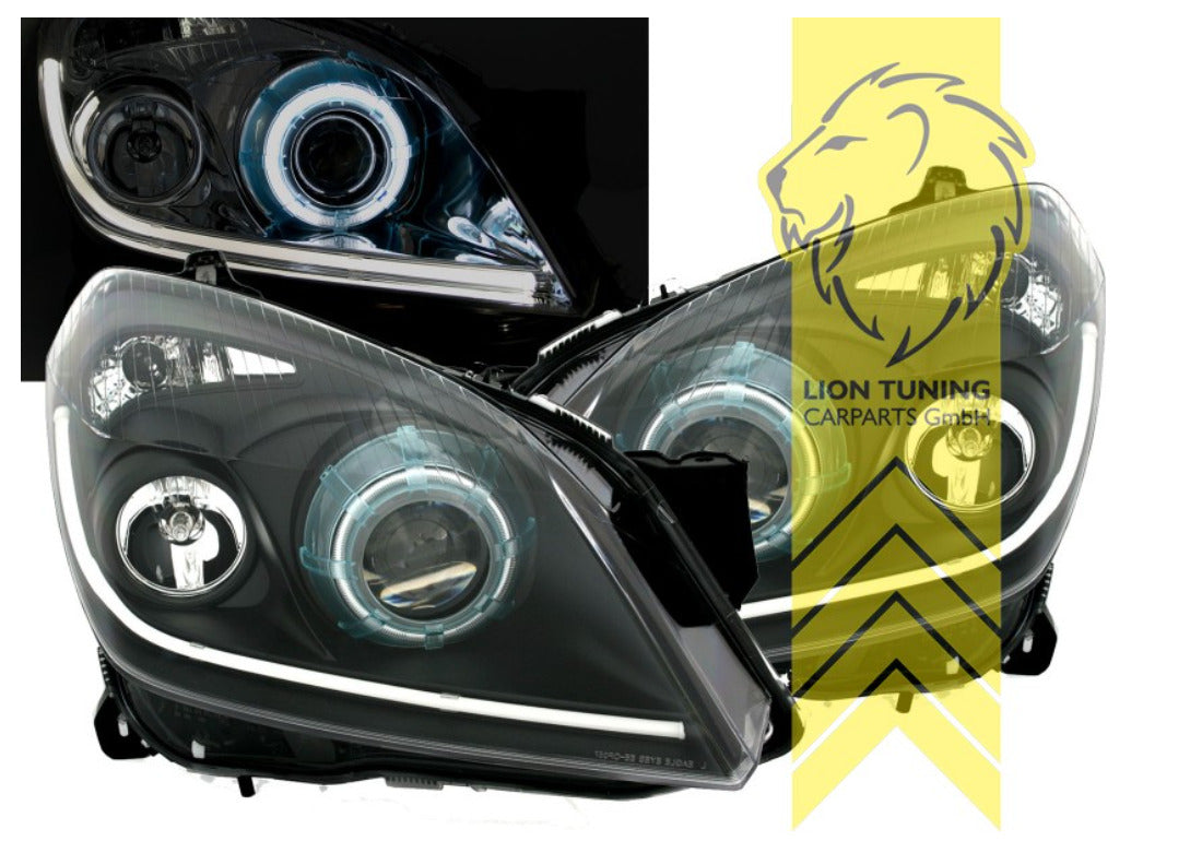 LT Set LED DRL Halo Ring Lightbar Headlights Opel Vauxhall Astra H 07-10 Black LHD