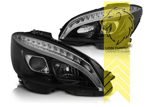 LT LED DRL Halo Lightbar Headlights Mercedes W204 S204 C-Class black LHD