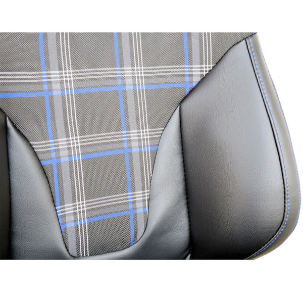 Simoni Racing Universal Plaid Check Tartan GT Jackie x1 Bucket Seat Black & Blue inc Base Mounted Slide Runners