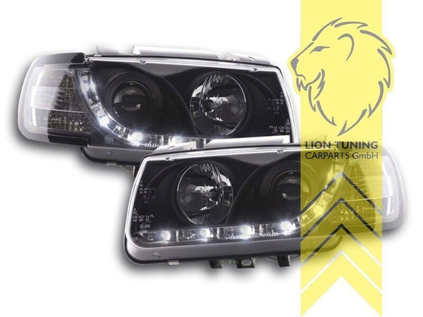 LT Pair LED DRL Halo Lightbar Headlights VW Polo 6N 6N1 64-99 black LHD