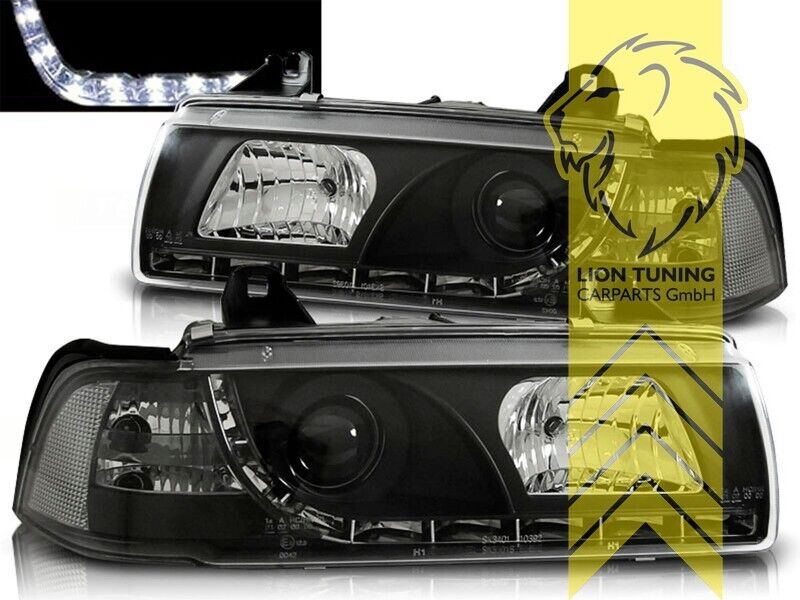 LT Pair LED DRL Lightbar Halo Headlights BMW E36 Limo Touring Compact black LHD