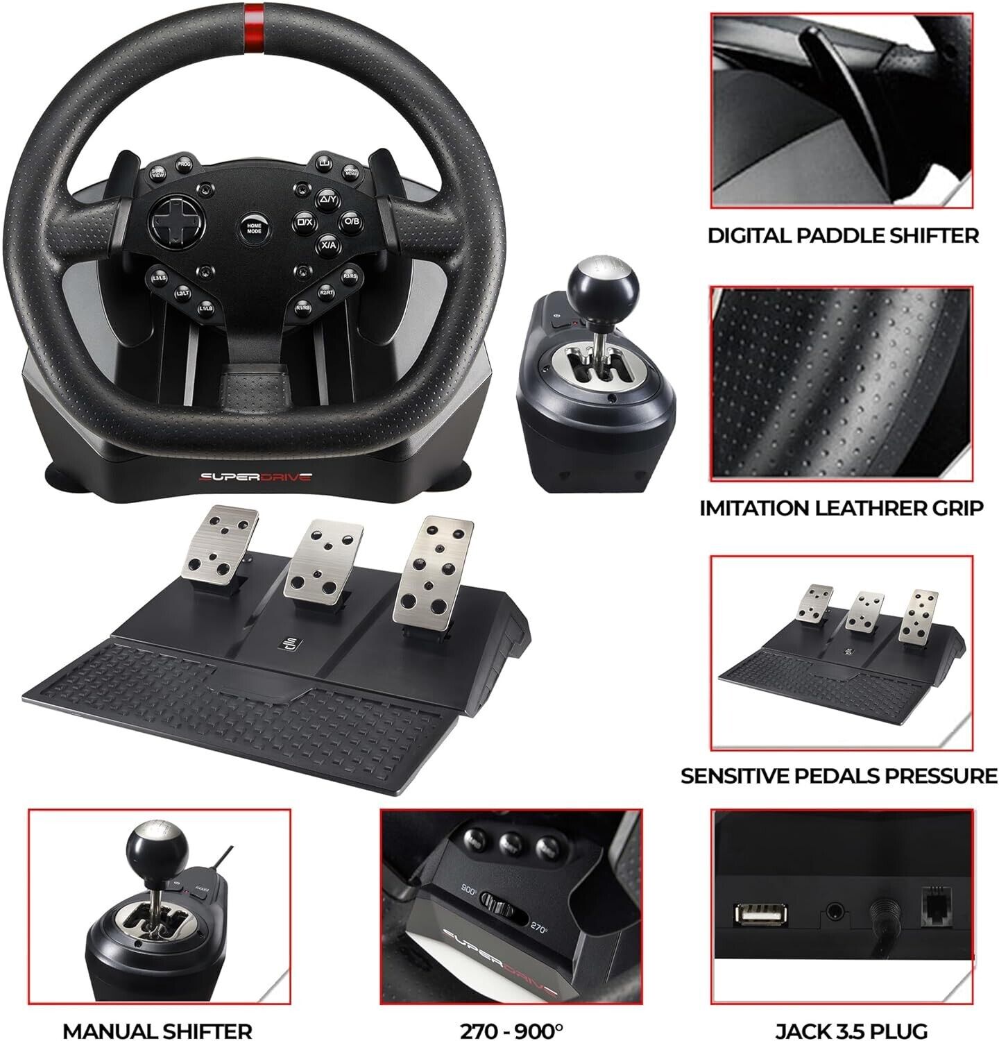 Subsonic Superdrive GS950X 900° racing wheel + manual shifter + 3 pedals