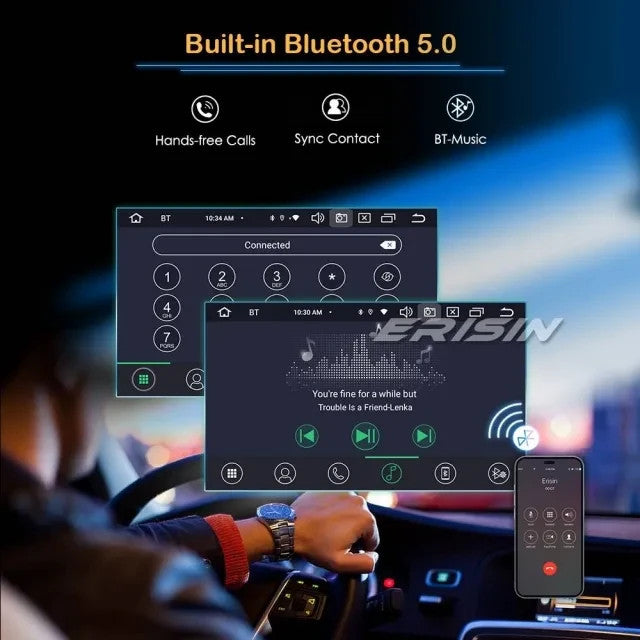 Erisin ES8588U 8-Core 4GB 64GB Android 13 GPS Stereo Head Unit 7" Motorized Touchscreen Wireless Carplay Android Auto