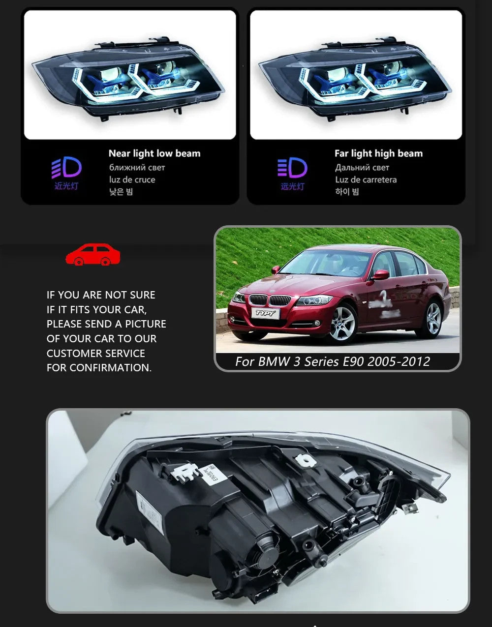 TYPY Pair BMW 3 Series 2005-2012 E90 RGB LED DRL Headlights Halogen / Xenon LHD