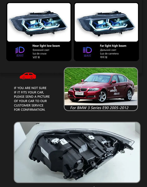 TYPY Pair BMW 3 Series 2005-2012 E90 RGB LED DRL Headlights Halogen / Xenon LHD