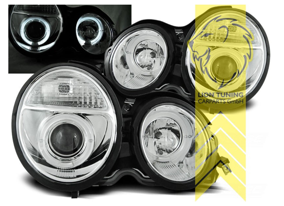 LT Pair LED DRL Halo Headlights Mercedes W210 Limo T-Model E-Class chrome LHD