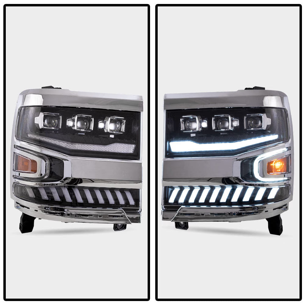 VLAND EU Pair Chevrolet Silverado 1500 16-18 LED DRL Seq Lightbar Headlights LHD