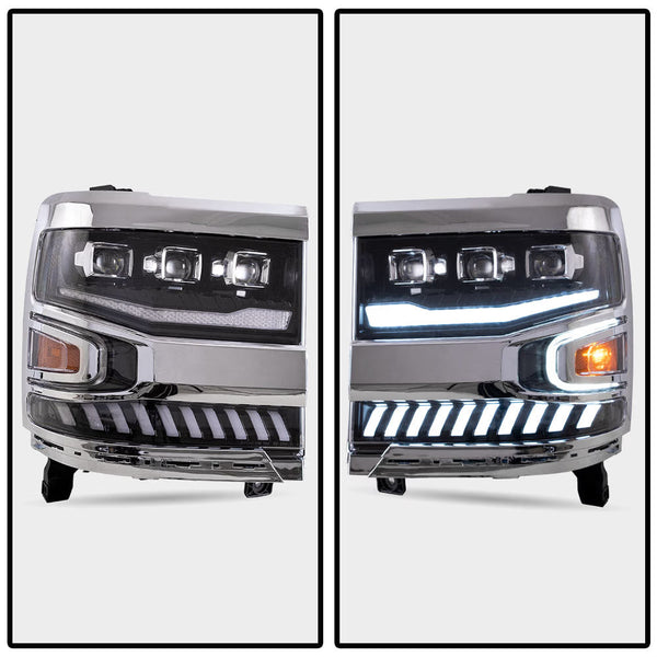 VLAND EU Pair Chevrolet Silverado 1500 16-18 LED DRL Seq Lightbar Headlights LHD