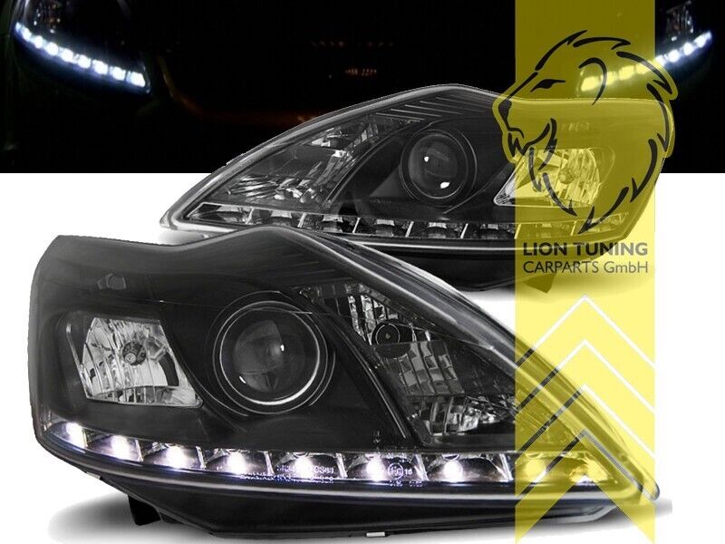 LT LED DRL Lightbar Headlights Ford Focus 2 MK2 DA 08-11 Facelift Black LHD