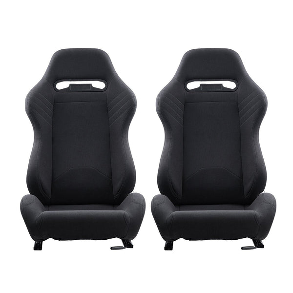 VVR Pair Black Textile Sports Car Van Camper Universal Bucket Seats inc slides