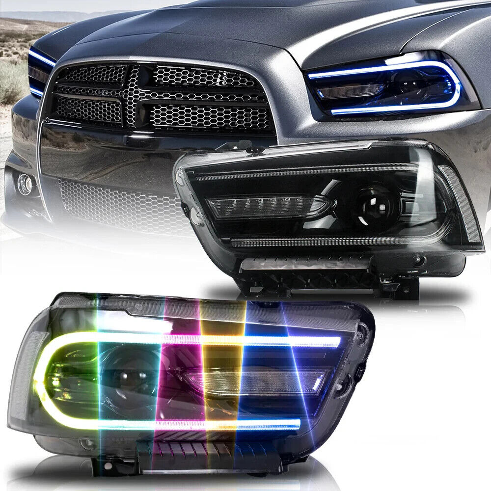 VLAND RGB Dual Beam Dodge Charger 2011-2014 SEQ LED DRL Lightbar Headlights