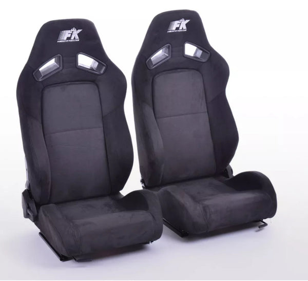 FK Pair Deluxe Syn Suede Alcantara Black Universal Car Sports Car Bucket Seats