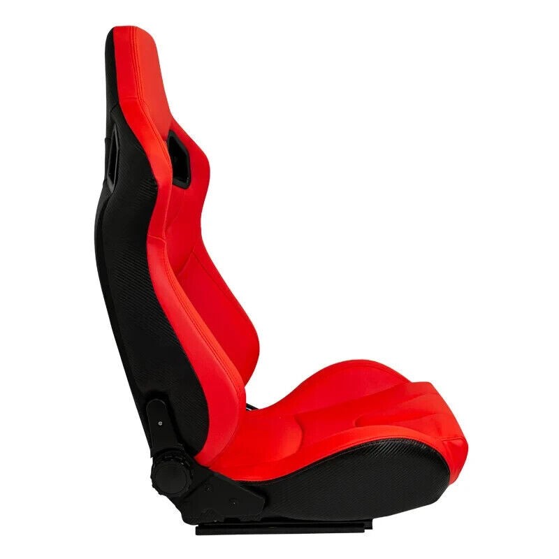 x1 ATS Bright RED & Carbon Weave Car Sim Simulator Bucket Seat + slides