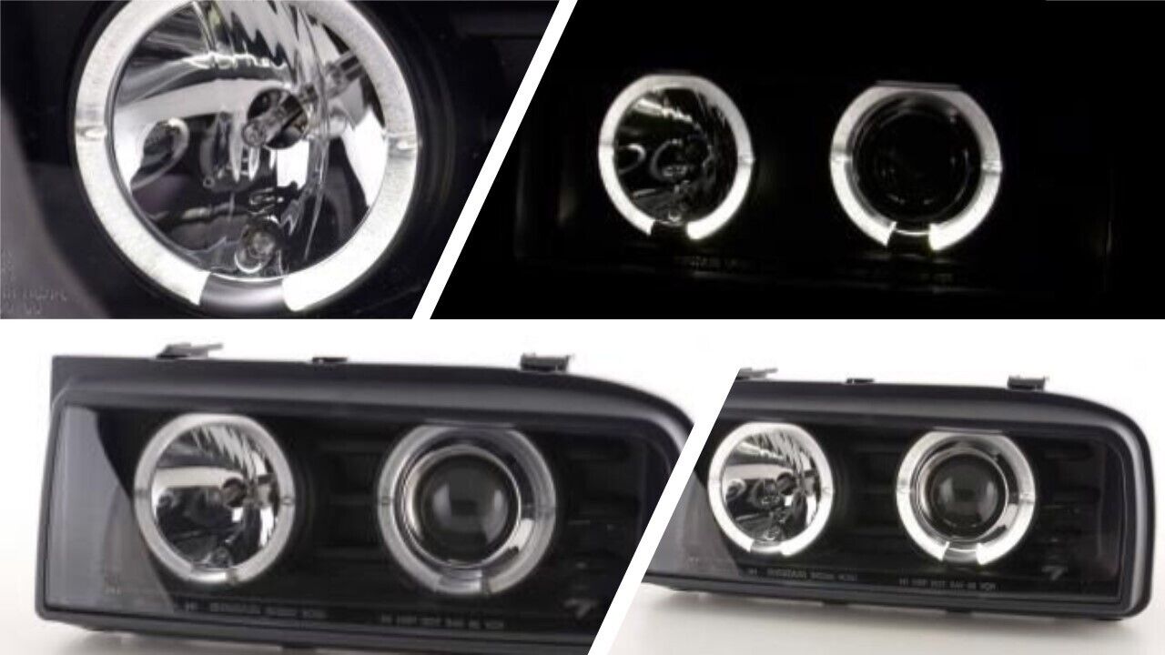 Auto-Style Pair LED DRL Dual Angel Eye Halo Ring Headlights H1 VW Corrado Black LHD
