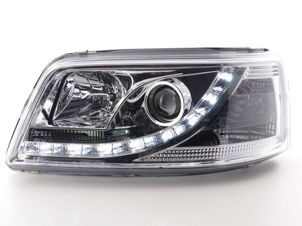 FK LED DRL Lightbar H1 Servo Headlights VW Transporter T5 7J 7H 03-09 Chrome LHD