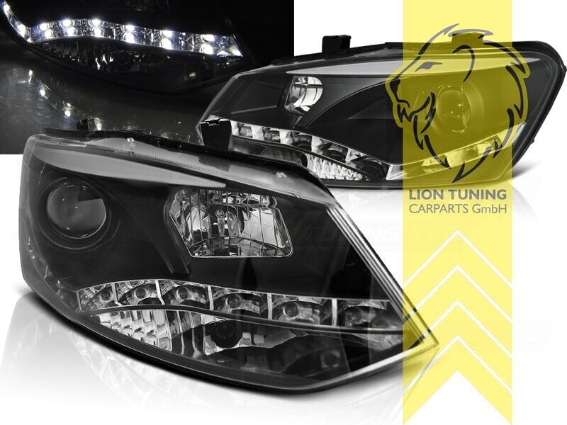 LT Pair LED DRL Lightbar Headlights VW Polo 6R 6C 09-17 H7 / H1 black LHD