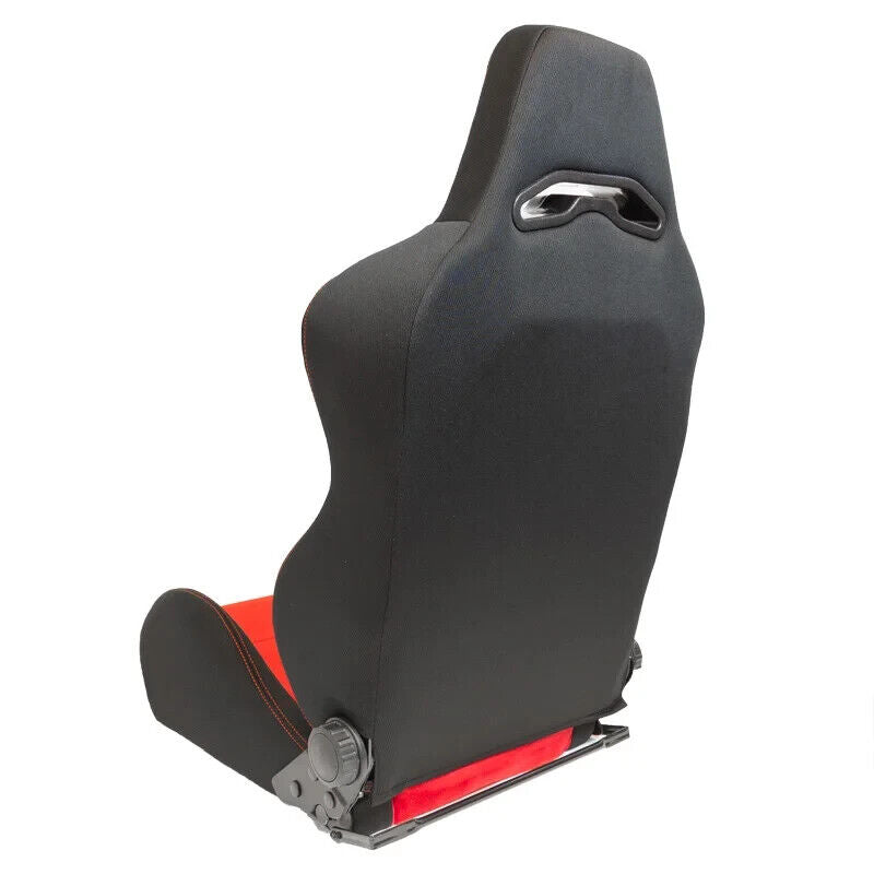 AUTOSTYLE x1 Universal Sports Bucket Seat Black & Red Stitch Alcantara Shammy