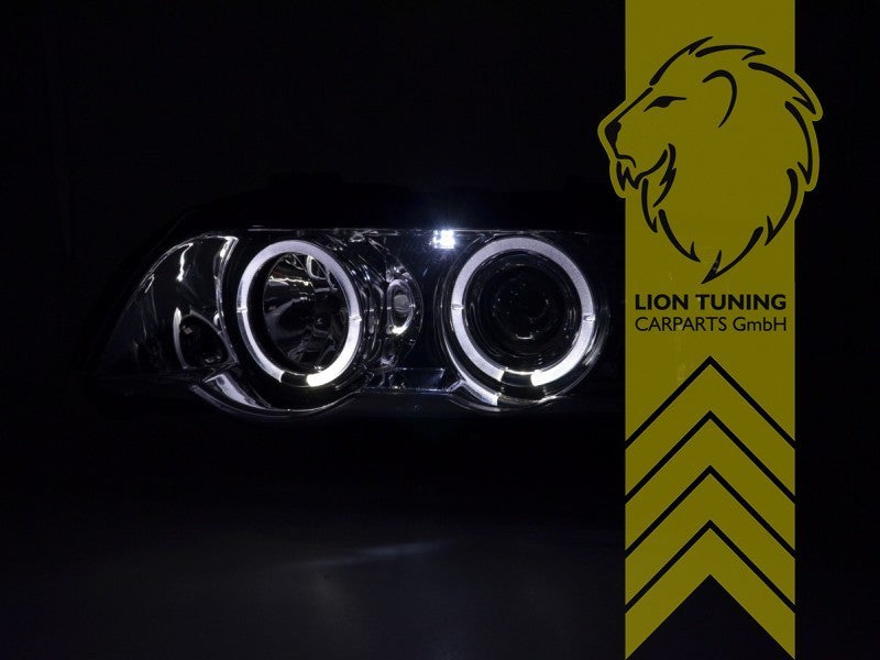 LT  Pair LED DRL Halogen Angel Eye Halo Headlights BMW X5 E53 00-03 chrome LHD