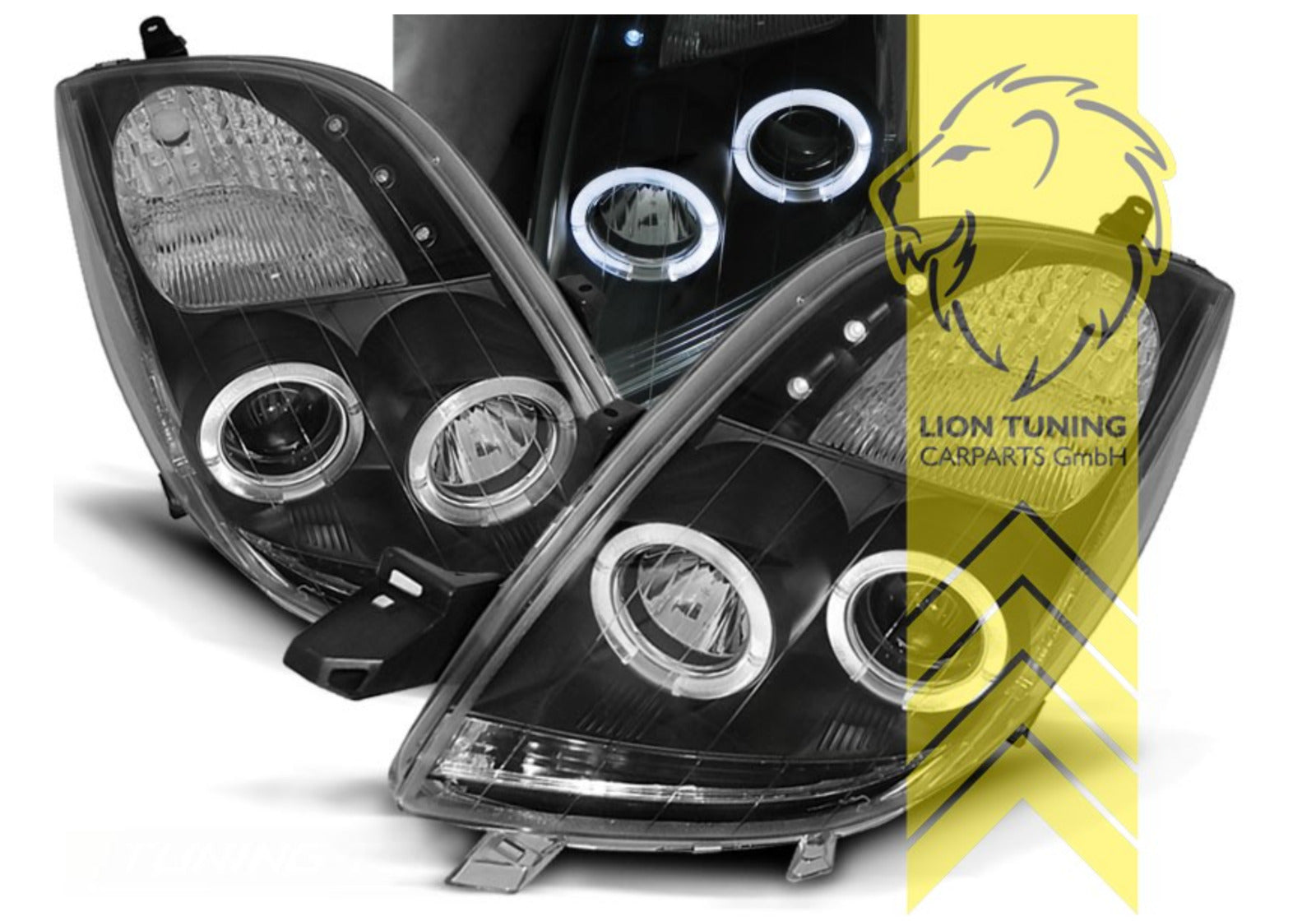 LT Pair LED DRL Lightbar Halo Ring Headlights Toyota Yaris 1 black LHD