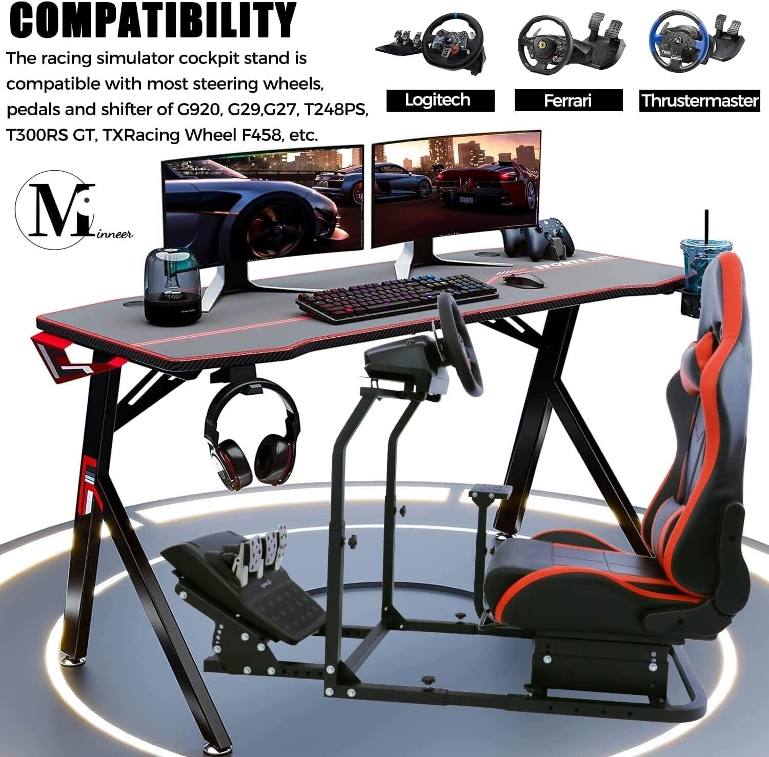 MN Driving Game Sim Racing Frame Rig for Seat Wheel Pedals Xbox PS PC Console F1