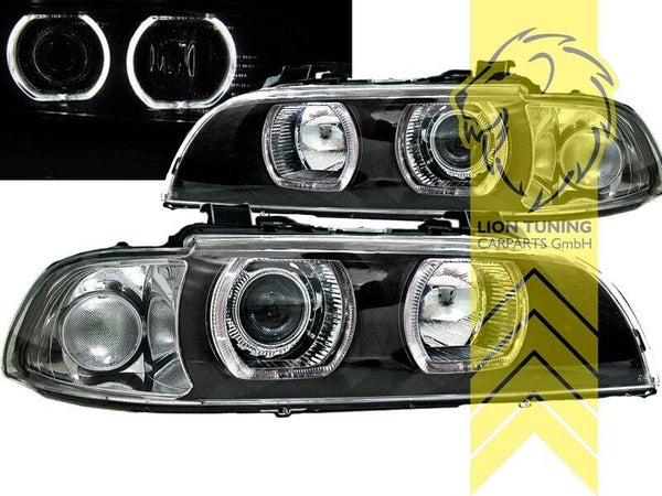 LT LED DRL Halo Ring Angel Eye Headlights BMW E39 95-00 Limo Touring black LHD