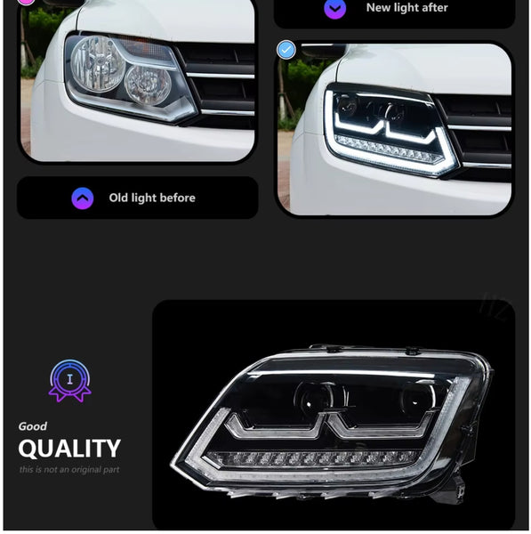 Pair LED DRL Lightbar VW AMAROK Hella 5 Lens Hid H7 Headlights LHD or RHD