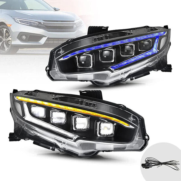 VLAND Honda Civic Sedan Coupe HB R 16-20 LED DRL Anim Lightbar Headlights US LHD