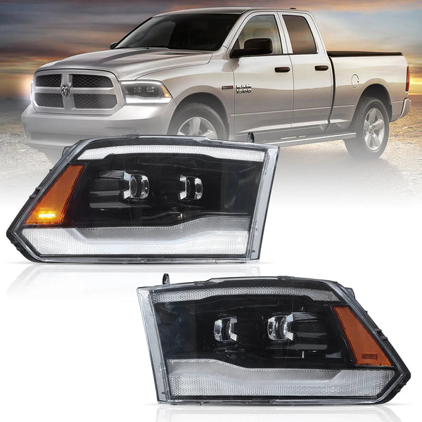 VLAND Pair 09-18 Dodge Ram 1500 2500 3500 LED DRL Halo Projector Headlights LHD