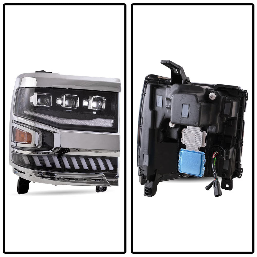 VLAND EU Pair Chevrolet Silverado 1500 16-18 LED DRL Seq Lightbar Headlights LHD