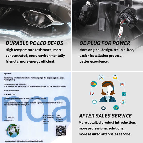 VLAND EU Pair Ford Mustang 6 18-22 LED DRL Lightbar Halo Headlights LHD