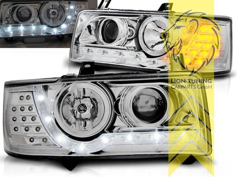 LT LED DRL Halo Lightbar Headlights VW T4 Bus 90-03 Transporter chrome LHD