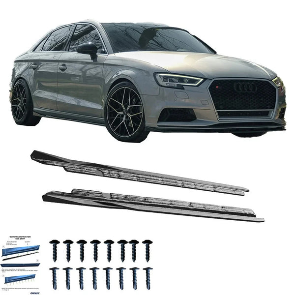 OW Side Skirts Extensions Audi A3 8V Sedan Facelift 16-20 Gloss Black ABS Screws