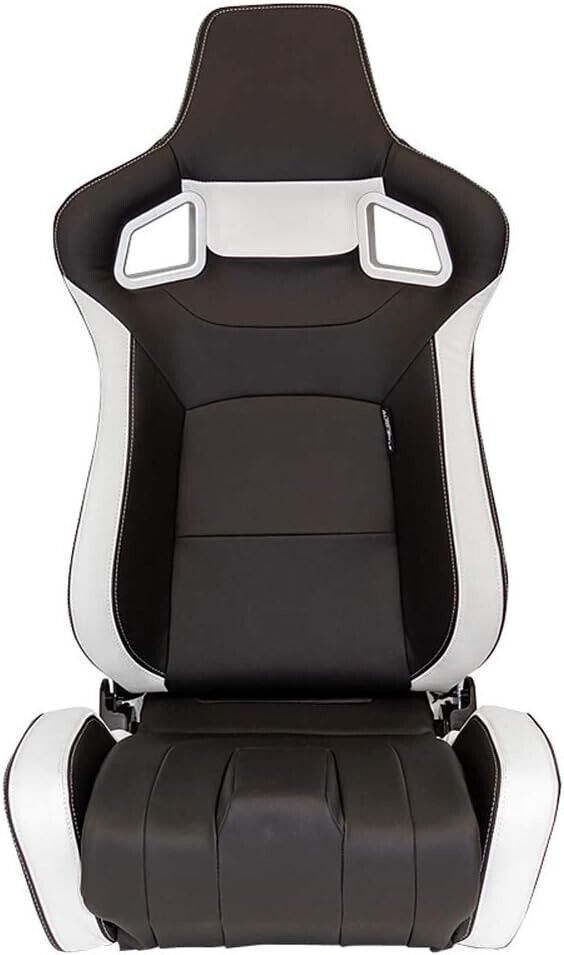 UK Auto-Style x2 / a Pair of Universal Reclining Sports Bucket Seat BLACK & WHITE + slide runners