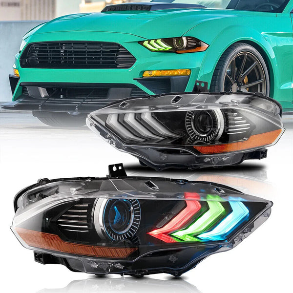 VLAND Ford Mustang 6 MK6 RGB Projector S550 18-23 LED DRL Lightbar Headlights