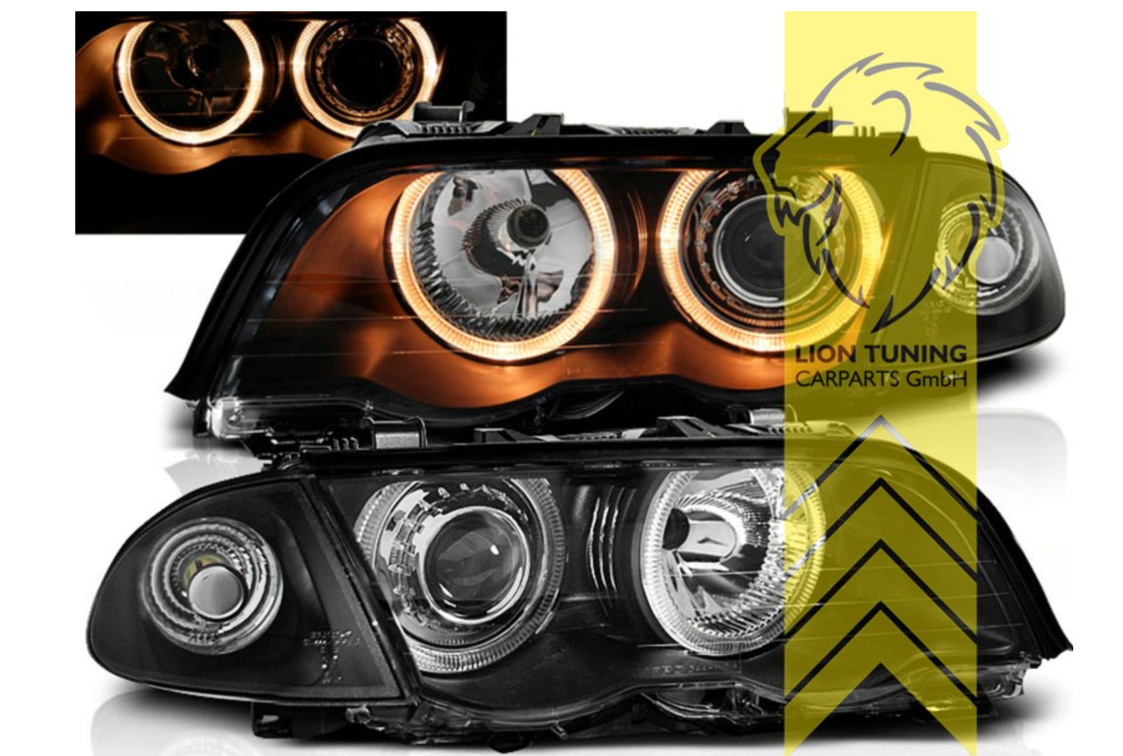 LT LED DRL Angel Eye Halo Ring Headlights BMW E46 sedan touring black 98-01 LHD