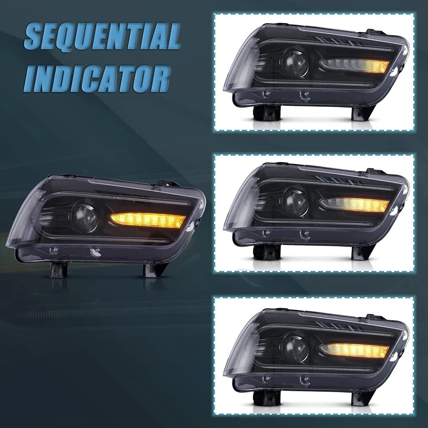 VLAND RGB Dual Beam Dodge Charger 2011-2014 SEQ LED DRL Lightbar Headlights